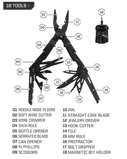 SOG PowerPint 18-in-1 Tactical Multi-Tool with Folding Pliers & Knife - EDC Pocket Gear for Outdoor, Hiking, Camping Survival