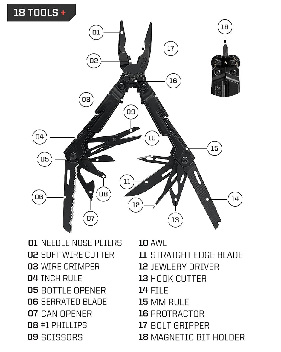 SOG PowerPint 18-in-1 Tactical Multi-Tool with Folding Pliers & Knife - EDC Pocket Gear for Outdoor, Hiking, Camping Survival