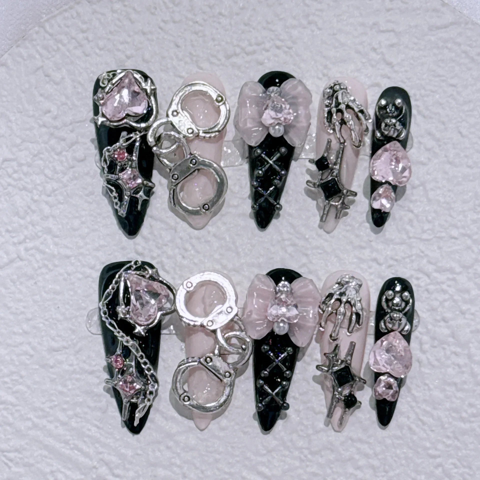 Dark Black Stiletto Press On Nails with Butterfly Design - Smarsty