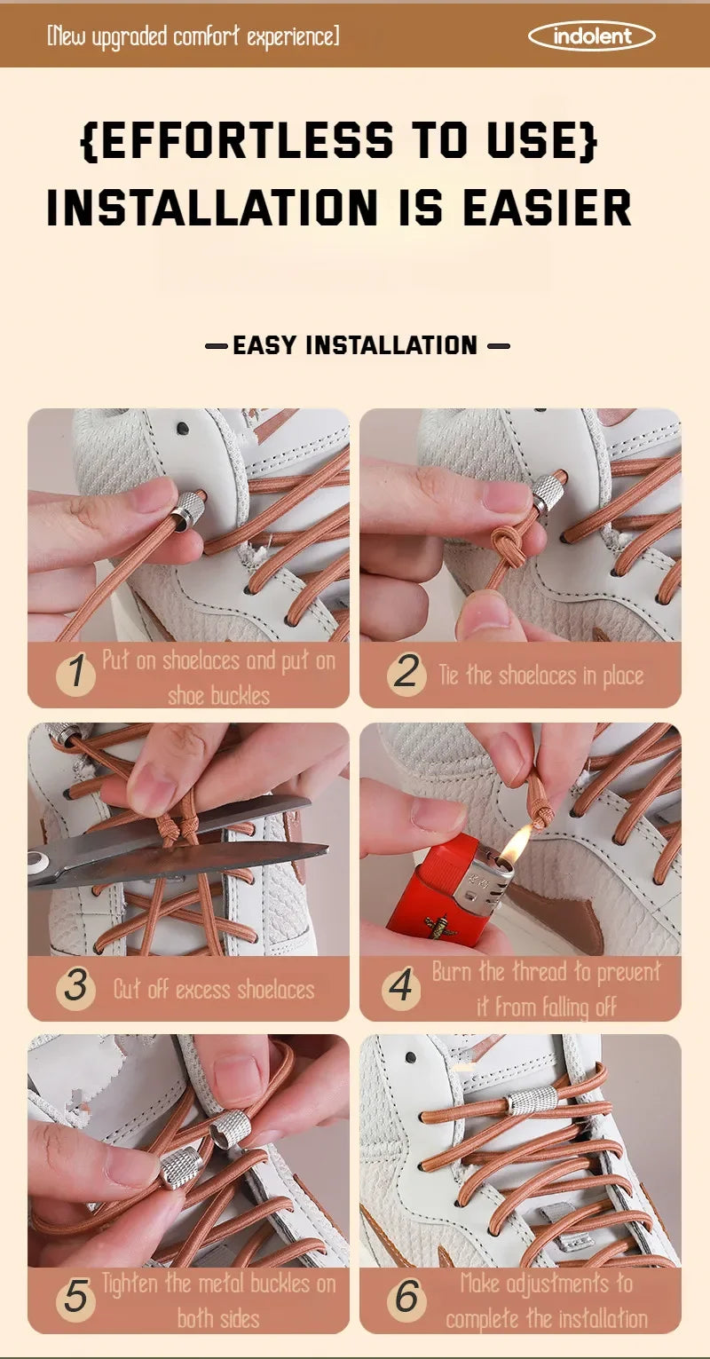 New Elastic Laces Sneakers Tennis Round Shoe laces Without ties Kids Adult No Tie Shoelace Rubber Bands Shoe Accessories - Smarsty