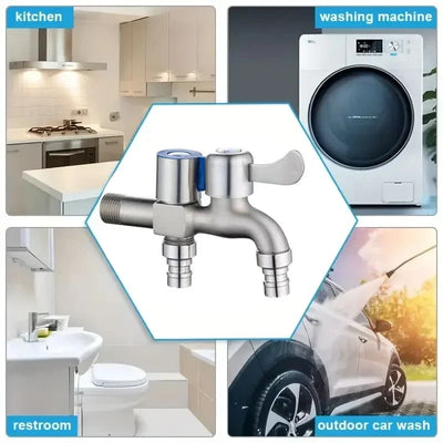 Stainless Steel Double Outlet Water Faucet for Bathrooms - Smarsty