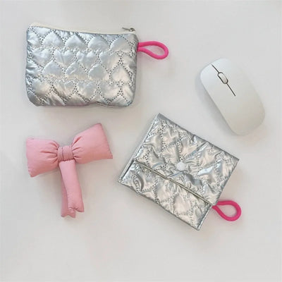 Silver Bow Coin Purse Zipper Wallet Organizer Cosmetic Bag - Smarsty