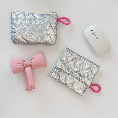 Silver Bow Coin Purse Zipper Wallet Organizer Cosmetic Bag - Smarsty