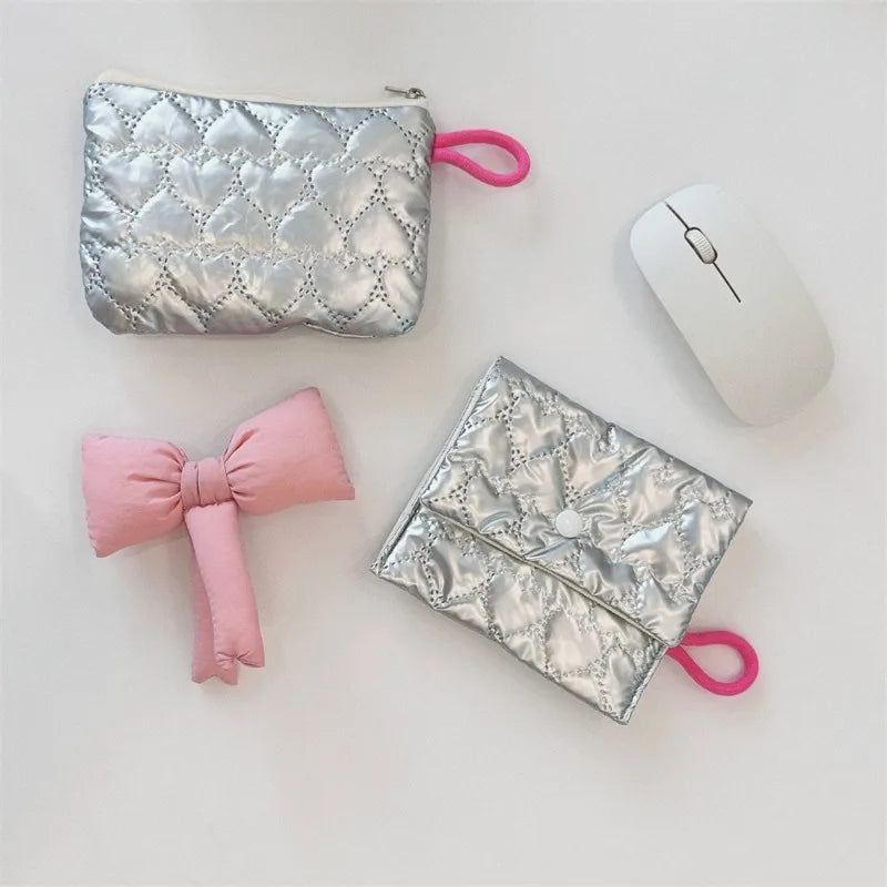 Silver Bow Coin Purse Zipper Wallet Organizer Cosmetic Bag - Smarsty