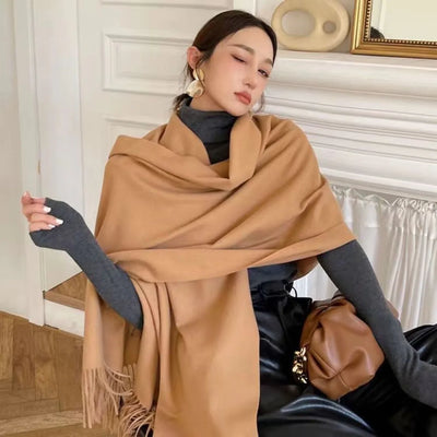Women Cashmere Wool Scarf Warm Checkered Winter Wrap - Smarsty