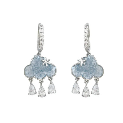 Elegant Blue Cloud Drop Earrings with Colorful Rain Tassel - Smarsty