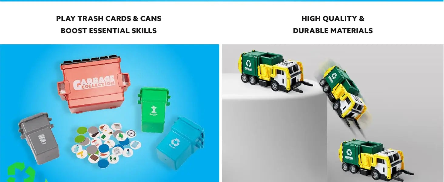 JOYFY Large Friction Powered Garbage Truck Toy Set With Includes Dumpster Trash Bins for Boys Toys Birthday Christmas Gift