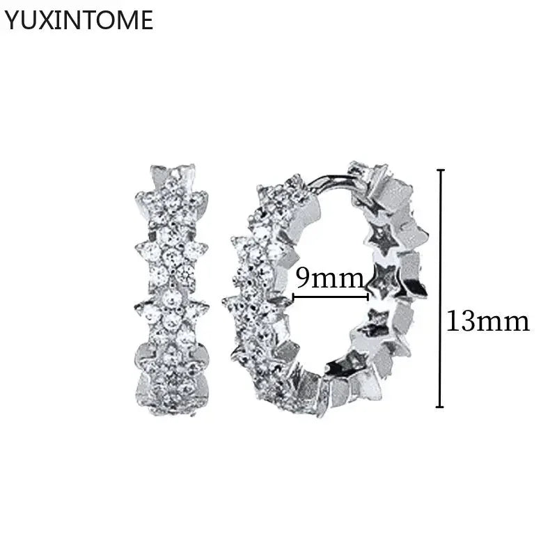 925 Sterling Silver Hoop Earrings White Crystal Luxury - Smarsty