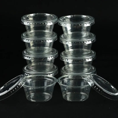 50/100pcs  2oz Portion Cups With Lids Disposable Plastic Sauce Container Box Salad Dressing Seasoning Mini Kitchen Organizer