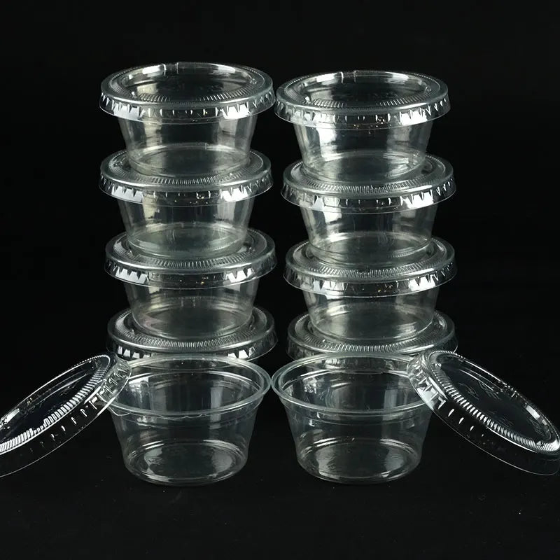 50/100pcs  2oz Portion Cups With Lids Disposable Plastic Sauce Container Box Salad Dressing Seasoning Mini Kitchen Organizer