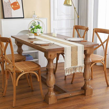 Boho Farmhouse Linen Table Runner with Tassels - Smarsty