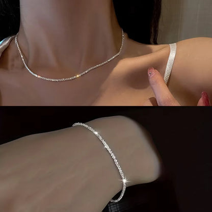 Shiny Silver Plated Necklace and Bracelet Jewelry Set - Smarsty