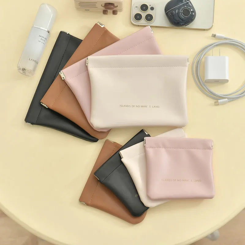 Pu Makeup Bag Storage Bags Shrapnel Bag Automatic Closing Data Cable Headphone Storage Bag Red Envelope Coin Purse Waterproof - Smarsty