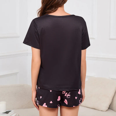 Women's Short Sleeve Crew Neck Top With Shorts And Pants 3 Piece Loungewear Sleepwear Lounge Sets Nighty Print Casual Pajama Set - Smarsty