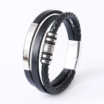 Trendy Leather Bracelets for Men with Stainless Steel Charm - Smarsty