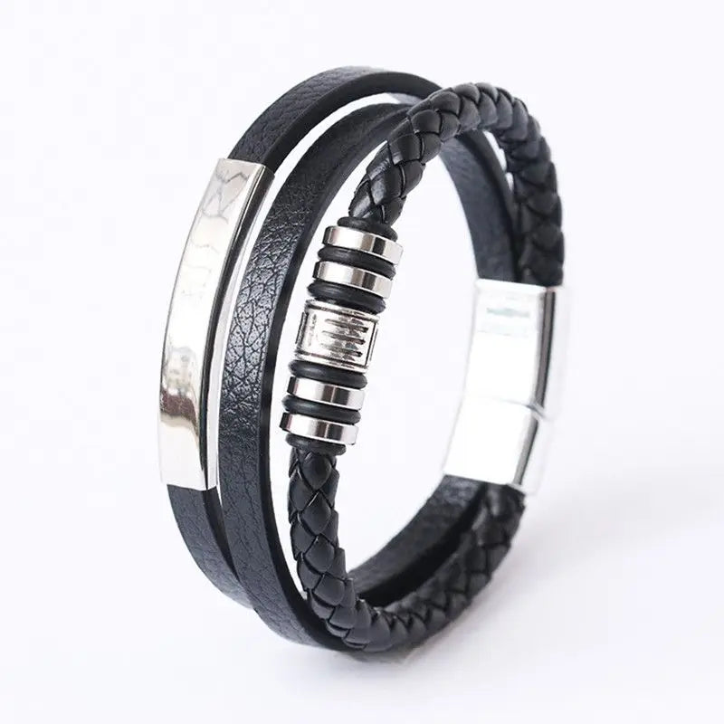 Trendy Leather Bracelets for Men with Stainless Steel Charm - Smarsty