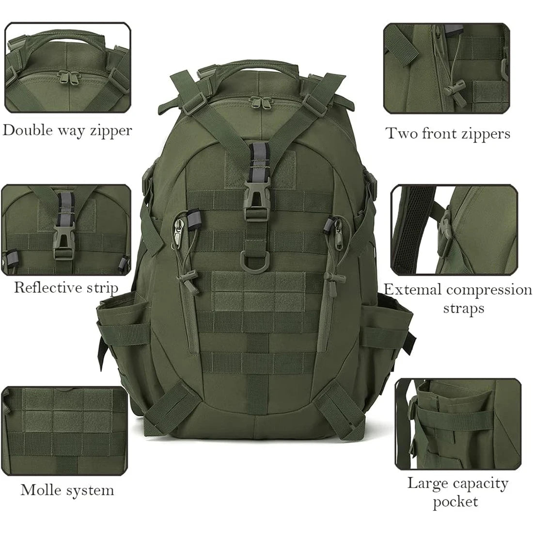 40L Tactical Backpack for Men Camping Hiking Backpacks Reflective Outdoor Travel Bags Survival Molle Climbing Rucksack Bag - Smarsty