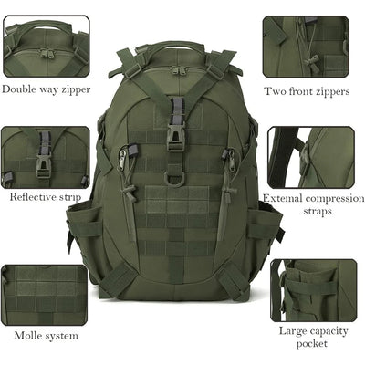 40L Tactical Backpack for Men Camping Hiking Backpacks Reflective Outdoor Travel Bags Survival Molle Climbing Rucksack Bag - Smarsty