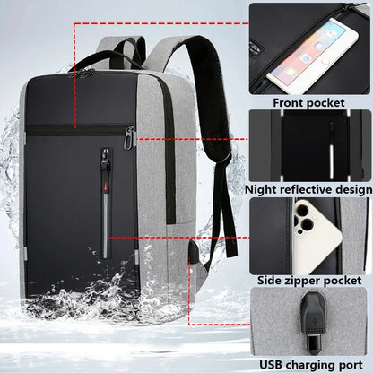 Men's Waterproof Oxford Laptop Backpack 15.6 Inch with USB Charging Port High Capacity Business Travel School Bag - Smarsty