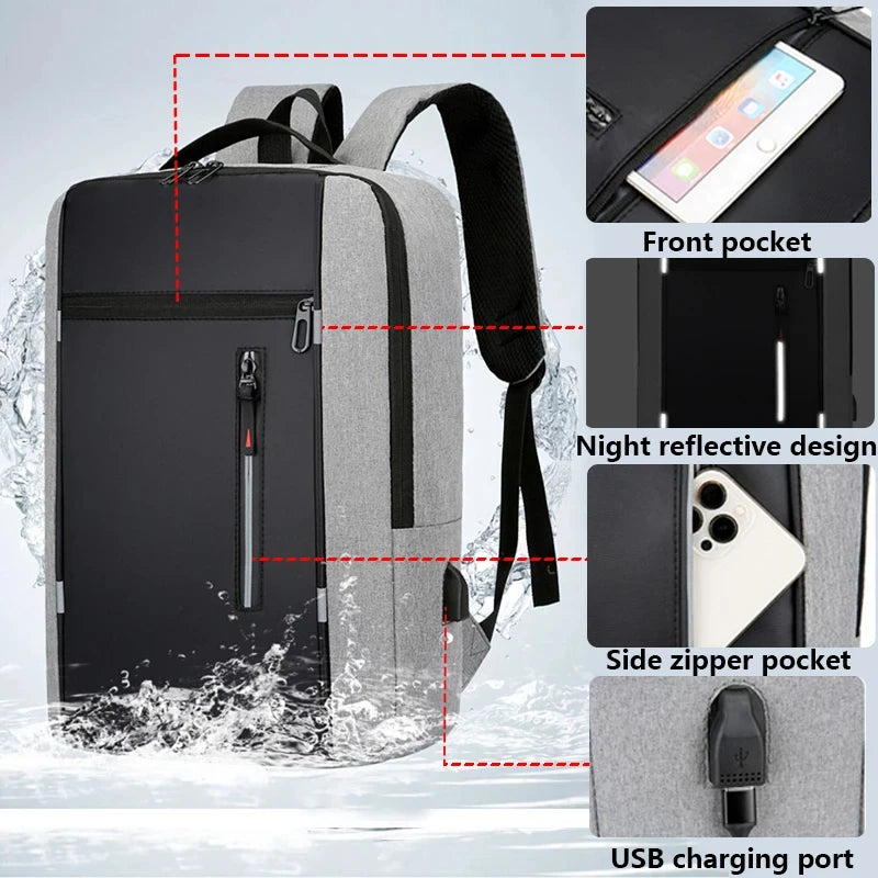 Men's Waterproof Oxford Laptop Backpack 15.6 Inch with USB Charging Port High Capacity Business Travel School Bag - Smarsty