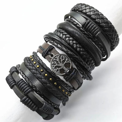 Handmade Black Leather Wrap Bracelets Set for Men and Women - Smarsty