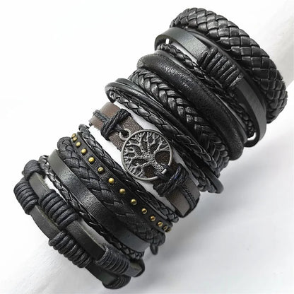 Handmade Black Leather Wrap Bracelets Set for Men and Women - Smarsty