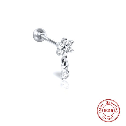 925 Sterling Silver Lotus Tassel Zircon Stud Earrings - Smarsty