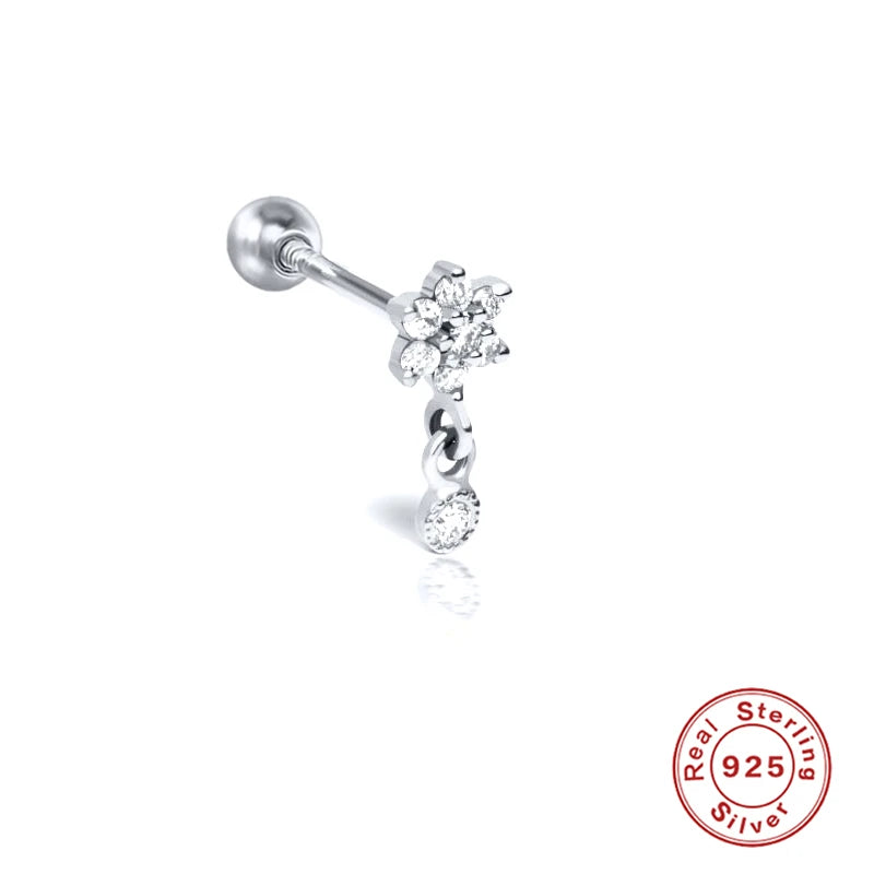 925 Sterling Silver Lotus Tassel Zircon Stud Earrings - Smarsty