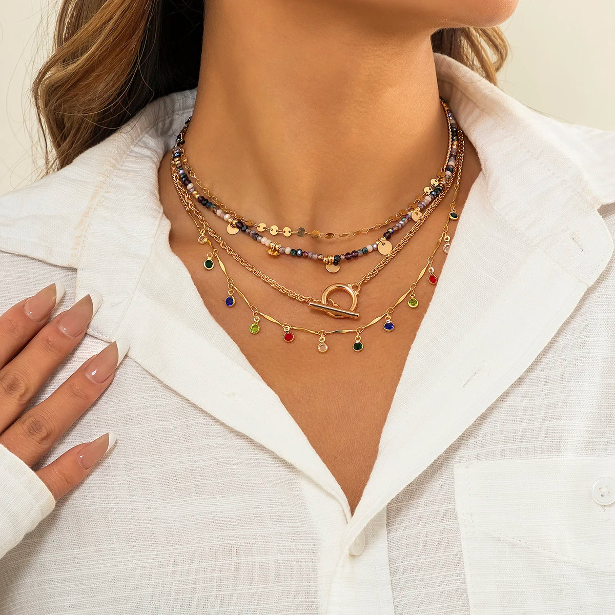 Boho Colorful Crystal Sequin Tassel Choker Necklace - Smarsty