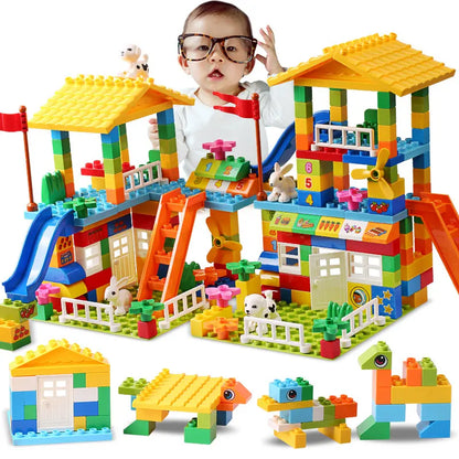 153PCS Big Particle Roof Blocks Compatible City House Big Size Slide Building Blocks Castle Brick Toys For Children - Smarsty