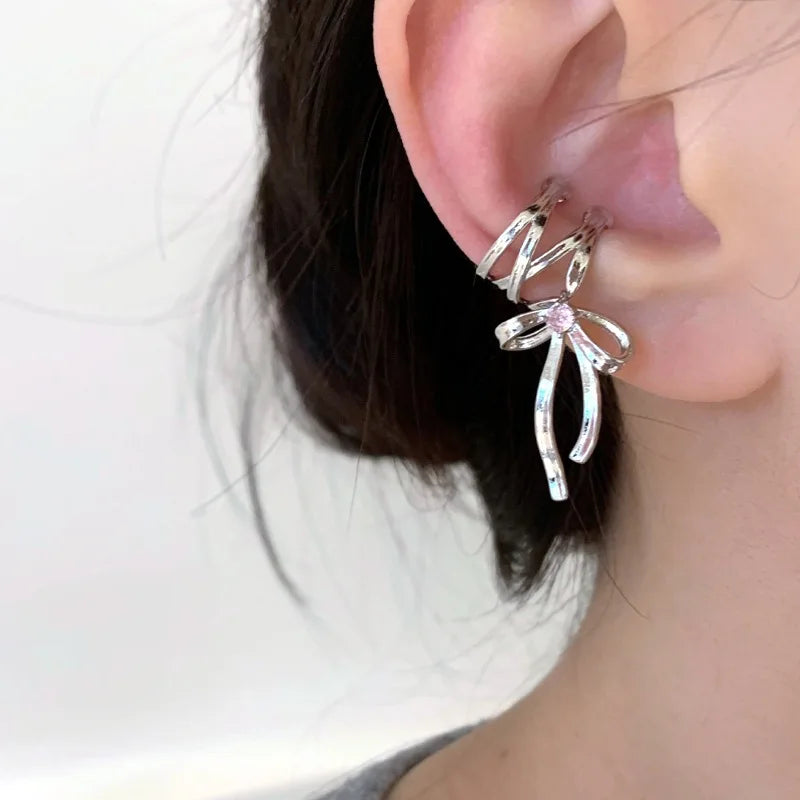 Y2K Bow-Knot Ear Clips for Trendy Korean Fashion Jewelry - Smarsty