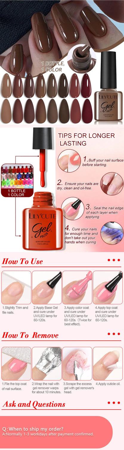 LILYCUTE 6 Piece Coffee Gel Nail Polish Set - Smarsty