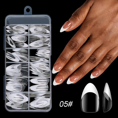 120pcs/box Acrylic French False Nails Medium Length Square Armor Full Cover Nail Tips Can Be Removable Mixed Size Press On Nails - Smarsty