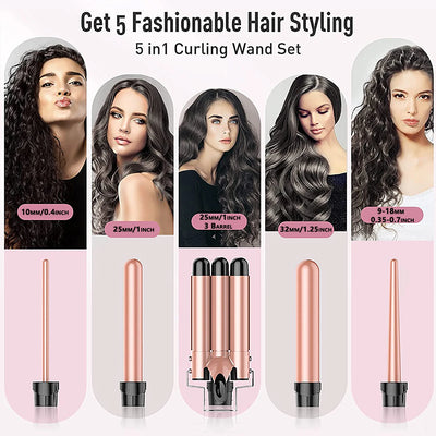 5-in-1 Hair Waver Curling Iron,3 Barrel Hair Crimper with Fast Heating Up - Smarsty