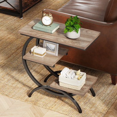 Tribesigns C-Shaped End Table, Industrial 3-Tier Small Table for Couch, Wood Bedside Table Snack Table with Storage Shelves - Smarsty