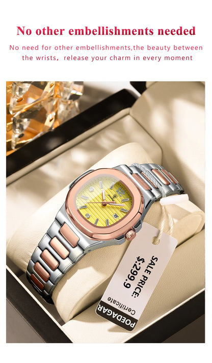 POEDAGAR Luxury Square Watch For Woman Luminous Waterproof Date Ladies Watch Elegant Women's Quartz Watches Simple Female Clock - Smarsty