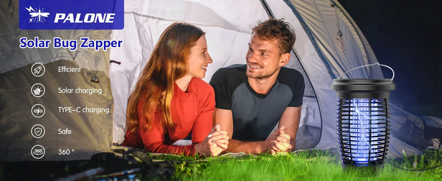 Solar Bug Zapper 2-in-1 Mosquito Killer Lamp Indoor 4500V Fly Zapper Outdoor Solar Powered with Rechargeable Insect Fly Trap