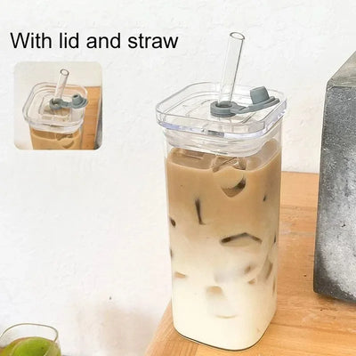 Square Heat Resistant Glass Coffee Cup With Lid - Smarsty