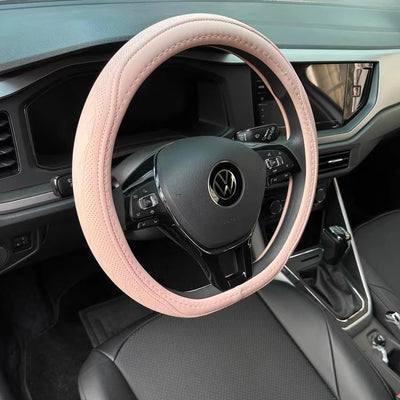 Napa Leather Perforated Patchwork Car Steering Wheel Cover, Non-slip, Breathable, Universal 15 Inch (Approx. 38cm) - Smarsty