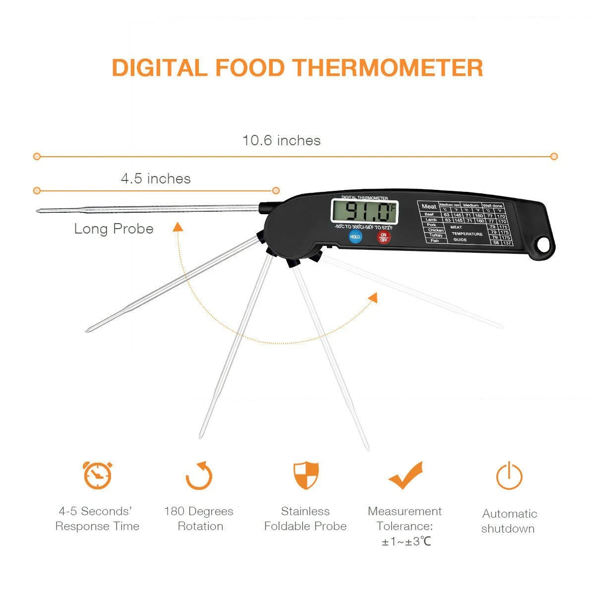 Foldable Digital Food Thermometer for Perfect Cooking - Smarsty