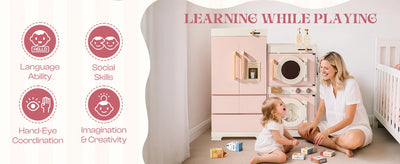 Robotime Robud Kids Corner Kitchen Playset Wooden Play Kitchen Set with Realistic Sound Pretend Play Gift for Boys Girls Pink by Smarsty
