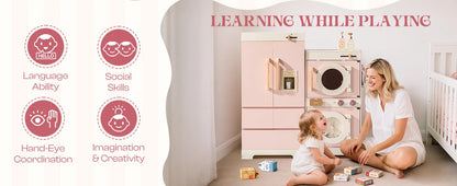 Robotime Robud Kids Corner Kitchen Playset Wooden Play Kitchen Set with Realistic Sound Pretend Play Gift for Boys Girls Pink by Smarsty