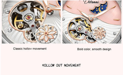 Luxury Women's Automatic Mechanical Watch with Moon Phase - Smarsty