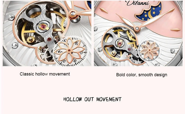 Luxury Women's Automatic Mechanical Watch with Moon Phase - Smarsty