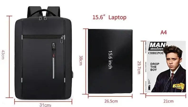 Men's Waterproof Oxford Laptop Backpack 15.6 Inch with USB Charging Port High Capacity Business Travel School Bag - Smarsty