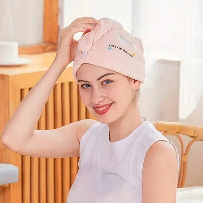 1Pc Embroidery Style Hair Drying Cap, Coral Fleece Thickened Hair Towel for Bathroom, Women's Absorbent Quick Drying Shower Cap, - Smarsty