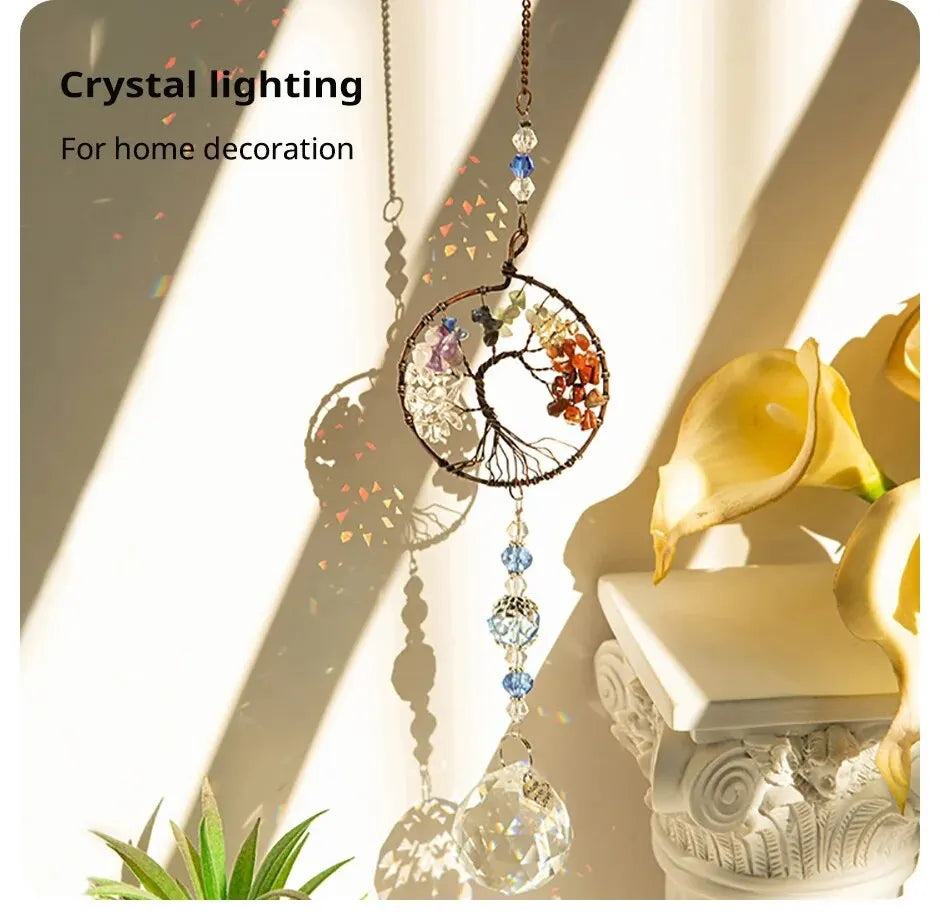 Colorful Tree Of Life Crystal Glass Pendant For Gardens - Smarsty