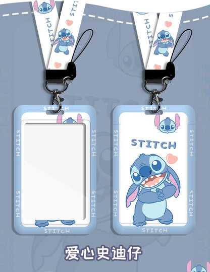 Disney stitch ID Badge Card Holder Lanyard Lovely Girls Door Card Case Neck Strap Boy Credit Card Holder Credentials Accessories - Smarsty
