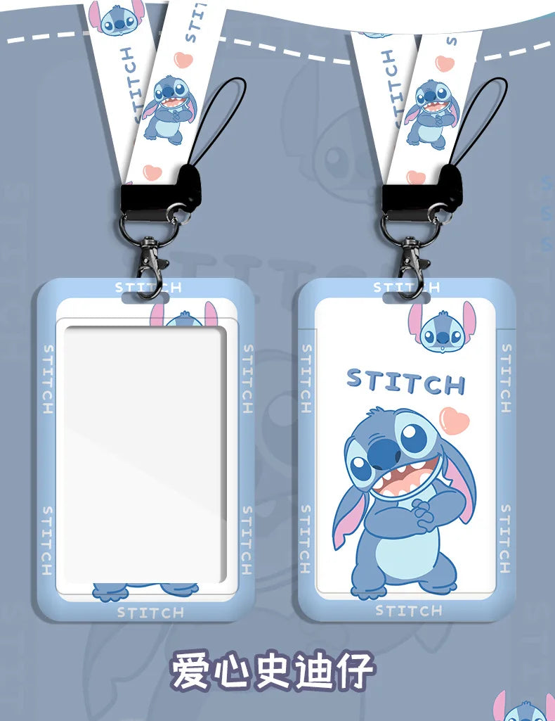 Disney stitch ID Badge Card Holder Lanyard Lovely Girls Door Card Case Neck Strap Boy Credit Card Holder Credentials Accessories - Smarsty