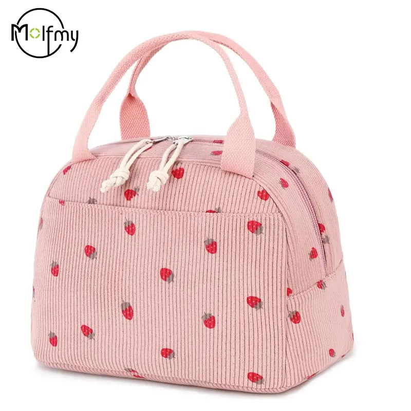 Corduroy Insulated Lunch Bag For Kids Thermal Cooler - Smarsty